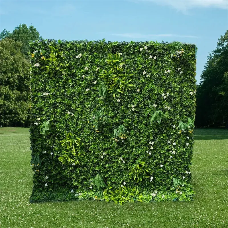 Tessuto artificiale verde del muro di fiori rotolando lo sfondo floreale per la festa