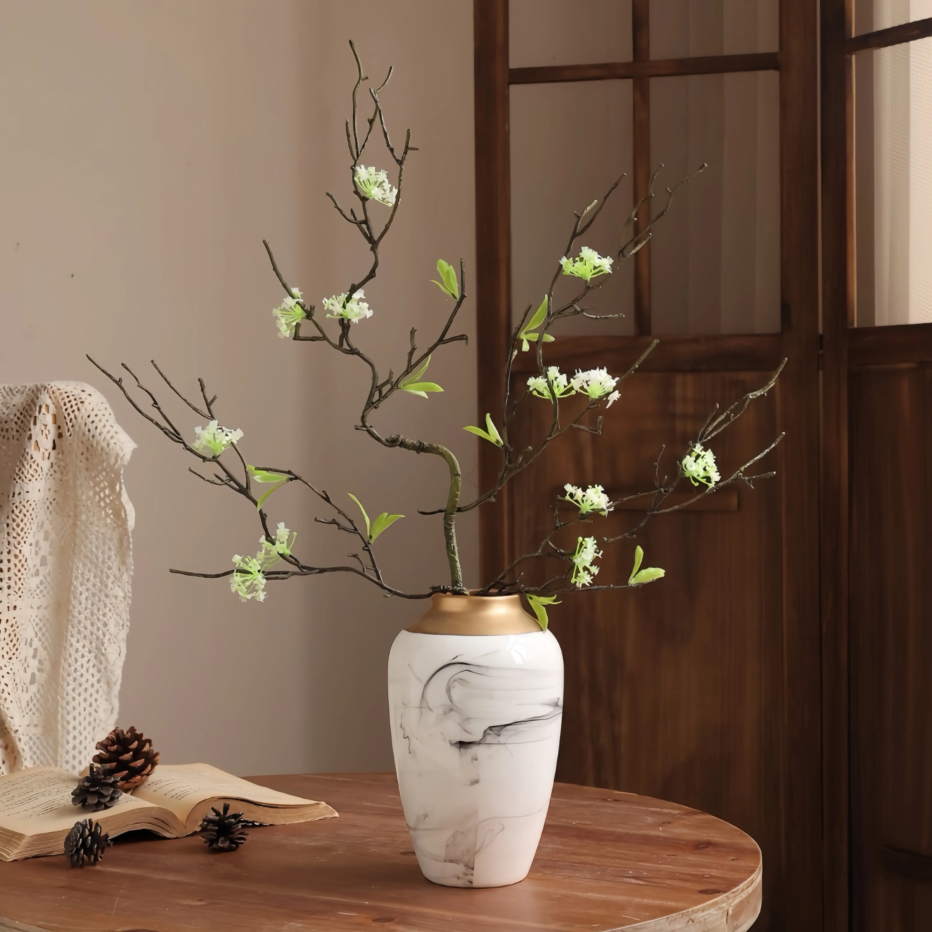 Ramo di fiore di pera di paglia di grano retrò