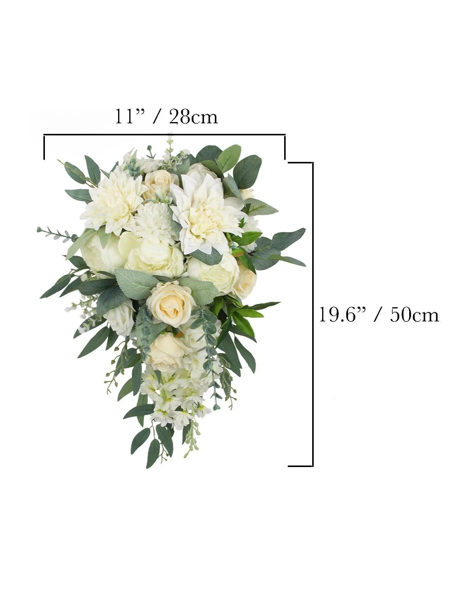 Bouquet da sposa a cascata verde e bianco