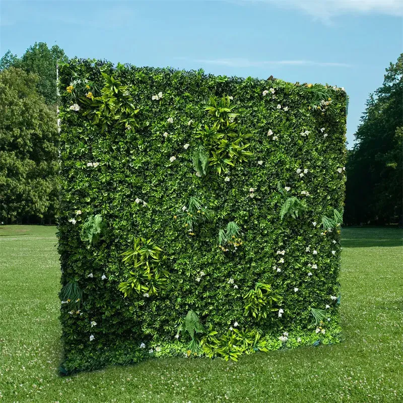 Tessuto artificiale verde del muro di fiori rotolando lo sfondo floreale per la festa